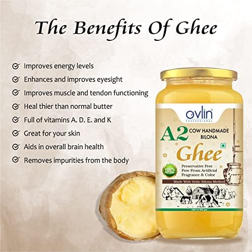 Image of Ovlin Professional 100% A2 Gir Cow ghee | Vedic Bilona Method | Grassfed | Cultured | Premium&Traditional Ghee 1000 ml (pack of 2)
