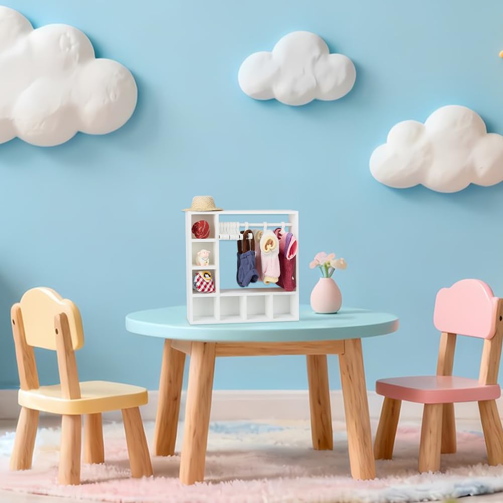 UNICRAFTALE Juego de 2 armarios blancos para ropa de muñeca con 20 perchas, mini organizador de armario de plástico, modelo micro paisaje, accesorios para casa de muñecas para decoración de casa de