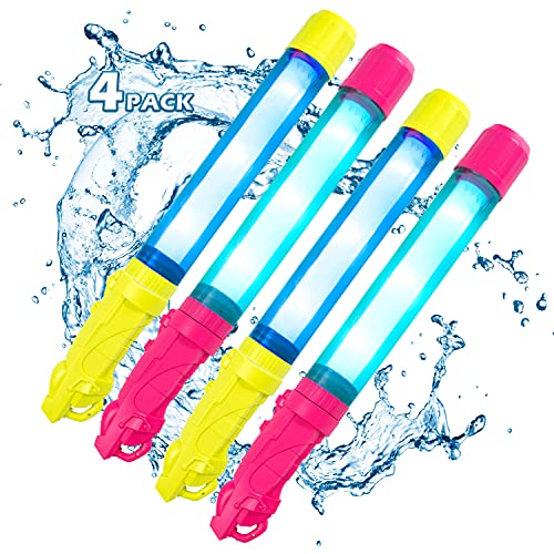 BFUNTOYS Water Gun Glow in The Dark, Water Squirter Shooters for Kids 4 Pack, Blaster Super Soaker Squirt 300CC, Long Range, Summer Swimming Pool Toys for Boys, Girls, Beach Outdoor Water Fighting