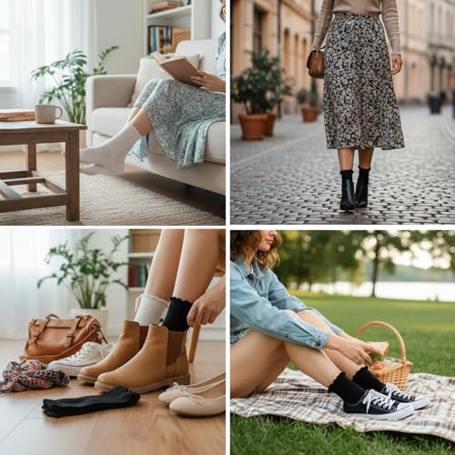 Image of Women Girls Ruffle Cute Frilly Socks Turn-Cuff Ankle Crew Casual Socks