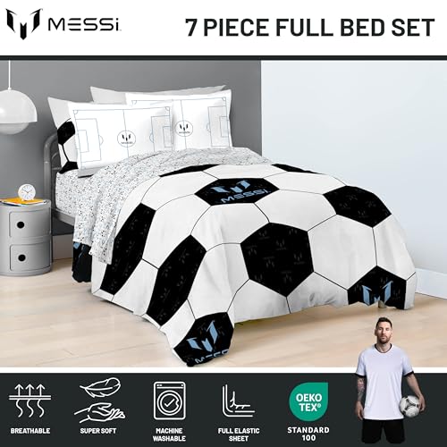 Image of Jay Franco Kids Comforter Set Includes Sheets and Pillow Cover - Soft and Cozy Bed Set for Stylish Room Decor, White - Messi, 7 Piece Full