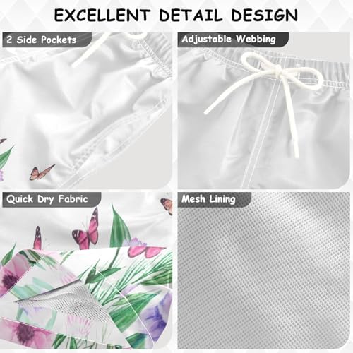 Swimming Clothes for Boys, Anti-Chafe Swim Trunks Boys 2 T, Watercolor Garden Wildflowers Butterflies3