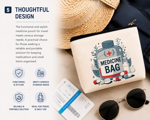 Image of DRUDRAYA Canvas Medicine Pouch | Printed Medicine Storage Bag (Pack of 1) | Portable & Spacious Emergency Kit Organizer Zipper Pouch | Perfect for Hiking, Travel, Camping, Home