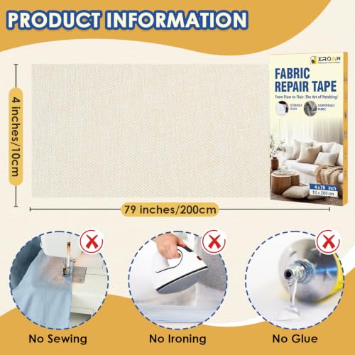 Xroam Self Adhesive Linen Fabric Repair Tape Kit, 4"x79" Upholstery Tape - image 2