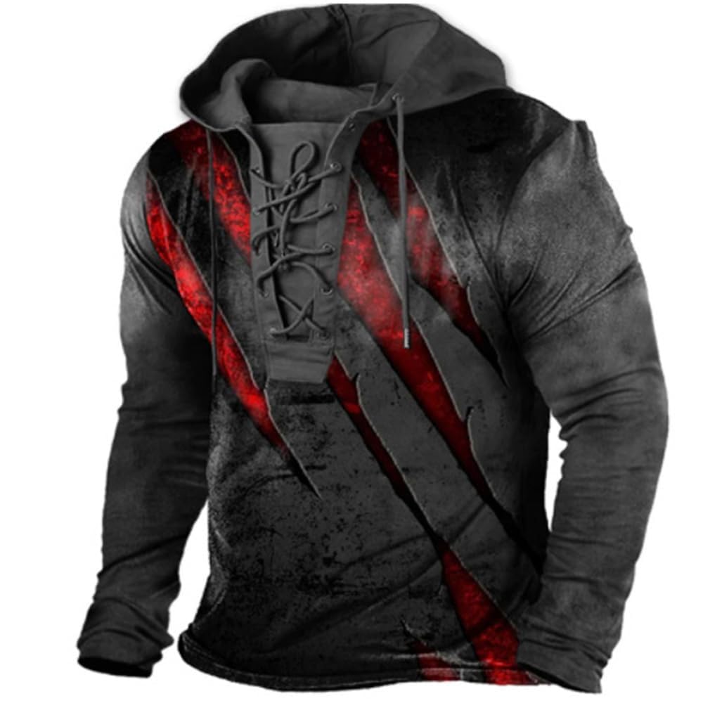 Bengbobar Men's Military Tactical Hoodies Retro Distressed American Flag Print TieUp Pullover Trainning Camping Sweatshirt