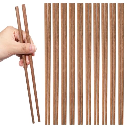 Thinp 10 Pairs Wooden Chopsticks, 9.8 Inch Natural Bamboo Chopsticks Reusable Dishwasher Safe Cooking Chopstick Non Slip Wood Handmade Chopstick for Chinese Japanese Korean Cuisine