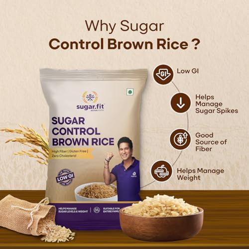 Image of Sugar.fit | Active Foods Sugar Control Low GI Brown Rice 5 Kg (Pack of 1), High Fiber & Gluten-Free, 100% Organic and Natural, Lab-Tested, Diabetes-Friendly Rice for Weight Management and Balanced Blood Sugar