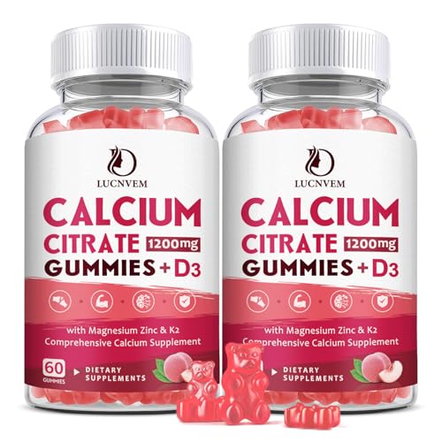 (2 Pack) Calcium Citrate 1200mg with Vitamin D3 Supplements Gummies for Women & Men Calcium Gummies with Vitamin D3 K2 High Absorption for Bone Muscle Healthy- Peach Flavor- 60 Day Supply