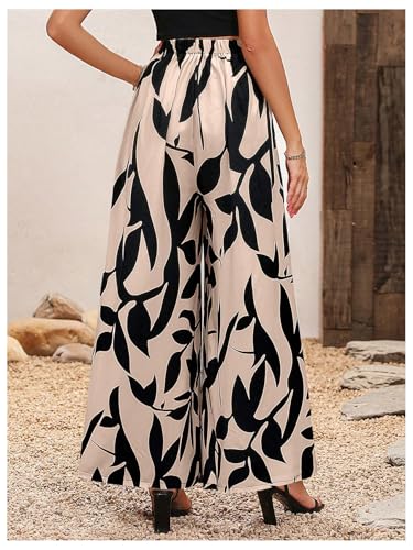 WDIRARA Women's Floral Print Boho Pants Elastic High Waist Wide Leg Loose Trousers2