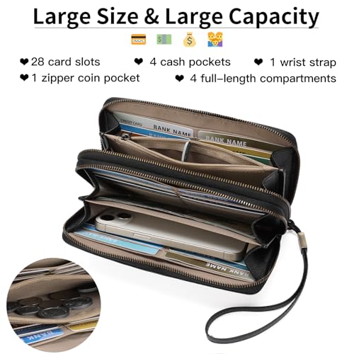 Image of FALAN MULE Wallets for Women Trifold Wristlet Wallets Large Capacity RFID Blocking Ladies Purse Credit Card Holder