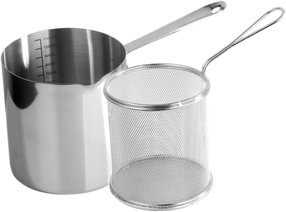 VICASKY Stainless Steel Deep Fryer Pot with Fry Basket and Ergonomic Handle Quick Heat Transfer Mini Kitchen Frying Pan for Safe and Efficient Cooking