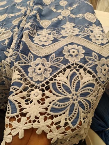 Tissu denim 100% coton de haute qualité brodé de fleurs blanches élégantes