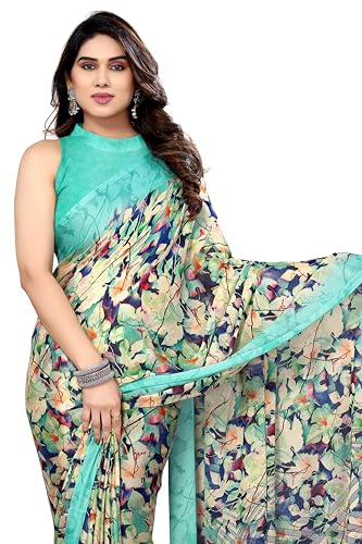 Image of MIRCHI FASHION Saree for Woman Chiffon Floral Printed | Breathable Lightweight Summer Sari for Office and Home Use with Blouse Piece (Available in 20 Colors)