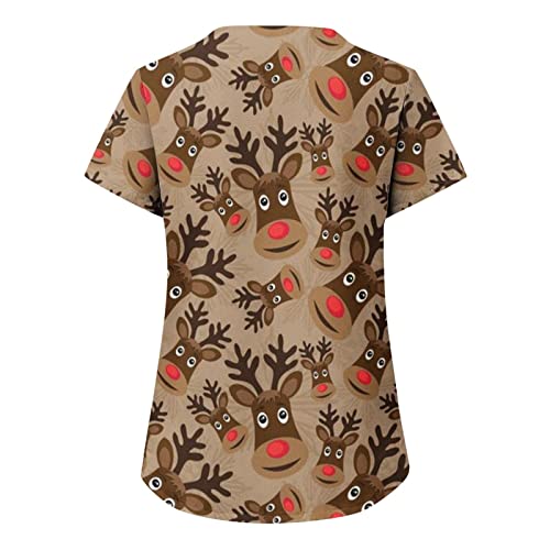 Swrowesi Christmas Scrub Tops For Women Short Sleeve Casual Cute Print Working Uniform Blouse Scrub Shirt #TOP2