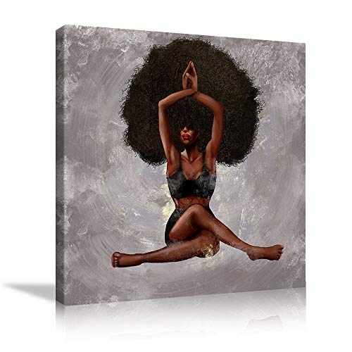 African American Wall Art Black Girl Paintings Sexy Yoga Poster Canvas Prints Black Art Wall Decor for Office Framed Ready to Hang - 24''Wx24''H