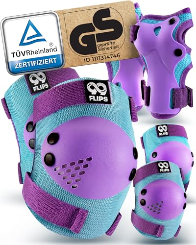 99FLIPS Schützer Inliner Kinder Knieschoner Kinder - Knie und Ellenbogenschützer - Schutzausrüstung - Protektoren - Rise - Größe XS BLAU LILA - Knieschutz Scooter Rollschuhe Skateboard