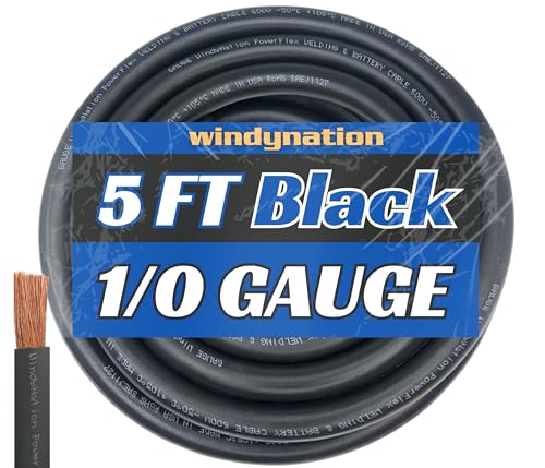 Image of WNI 1 /0 Gauge 5 Feet Black 1 /0 AWG Ultra Flexible Welding Battery Copper Cable Wire - Made in The USA - Car, Inverter, RV, Solar