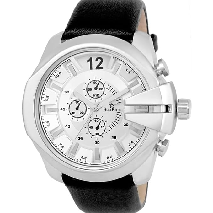 Star Bron Mens Fashion Stainless Steel Case Luxury Analog Watch with Leather Strap for Men (White) (B0CG3VS52H) Amazon Price History, Amazon Price Tracker