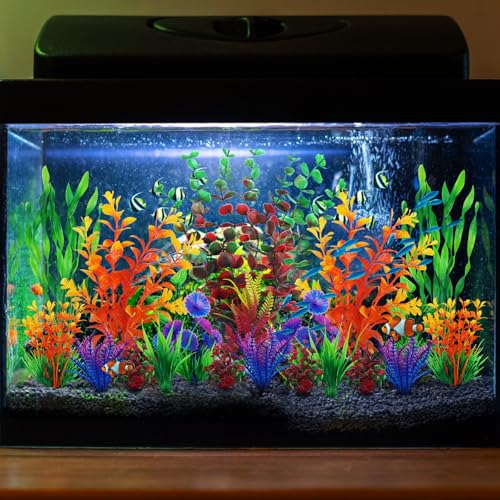 Image of QUOZUO Fish Tank Decorations Plastic Plants Large, Aquarium Artificial Plants Decor Colorful Ornament Safe for All Fish - 20pcs