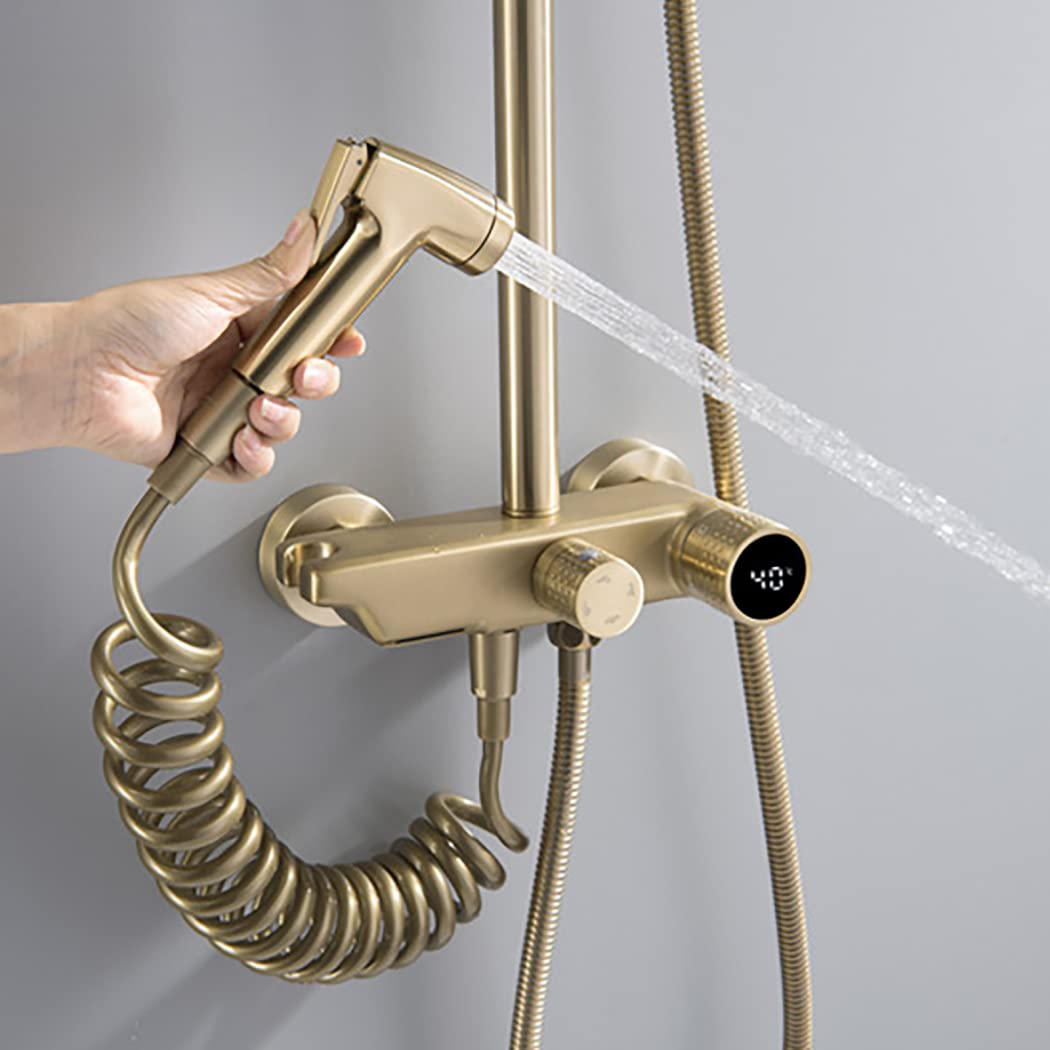 Set Doccia con Rubinetto e Display Digitale a LED, Montaggio a Parete, soffione da 10 Pollici, doccetta, soffione Bidet, Spazzolato