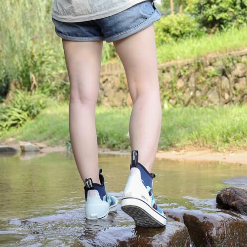 Image of Kalkal Women's Deck Boots, Waterproof Ankle Rain Boots Fishing Boots with High Traction, Women's Rubber Boots For Gardening Fishing Boating Camping