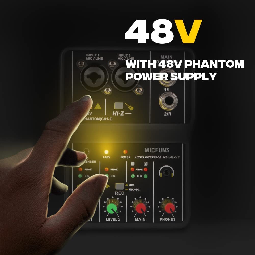 DEVICE OF URBAN INFOTECH Professional Audio Mixer- 2 Channels Audio Mixer USB Audio Interface, 48V Phantom Power, 3.5mm Headphone Input Mixer for Recording Live Streaming, Music Production, Karaoke - Image 2 thumbnail
