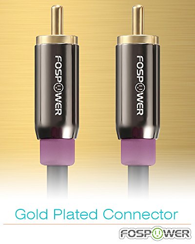 FosPower Subwoofer Cable (10 FT) RCA to RCA Audio Stereo Cable, Male to Male - Dual Shielded Cord | 24K Gold Plated Connector | Corrosion Resistant | Clean Sounding Signal