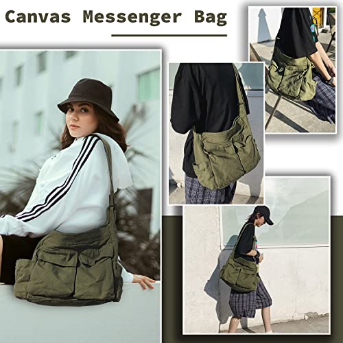Canvas Messenger Bag Large Hobo Crossbody Bag with Multiple Pockets Casual Shoulder Tote Bag for Women and Men - Image 3