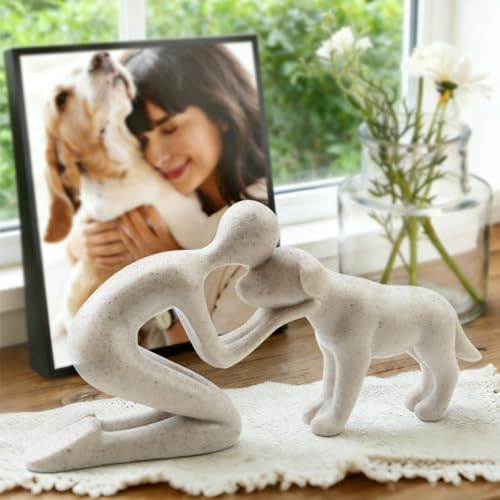 LOVIN PRODUCT Hund & Ich Statue – Sandstein-Skulptur Deko für Zuhause, Niedliches Haustier-Erinnerungsgeschenk für Hundeliebhaber, Figur für Regal, Wohnzimmer, Schlafzimmer, Büro-Schreibtisch