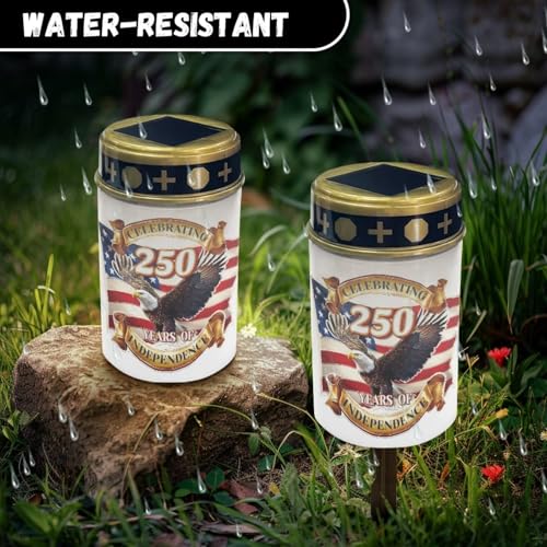 Image of Poceacles Eagle USA Flag 250th Print Solar Lights 4th of July Decorations Outdoor Waterproof Grave Lights for Cemetery LED Flameless Candle Cemetery Solar Pillar Candles Outdoor Decor
