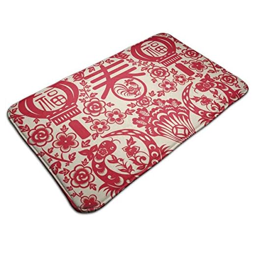 321 Felpudo De Barrera Corte De Papel De Año Nuevo Chino Felpudo De Baño Impermeable Felpudo Exterior Divertidos Felpudo De Entrada 40X60Cm para Pasillo, Dormitorio, Entrada Casa