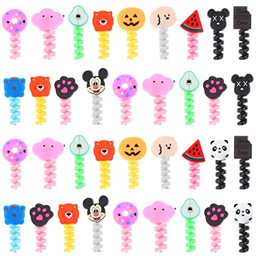 50 Pcs Colorful Cartoon Charger Protectors Mouse Cable Protectors Spiral Data Cable Protective Sleeves Headphone Charging Cable Anti-Data Cable Protectors for Cell Phones Laptops Earphones