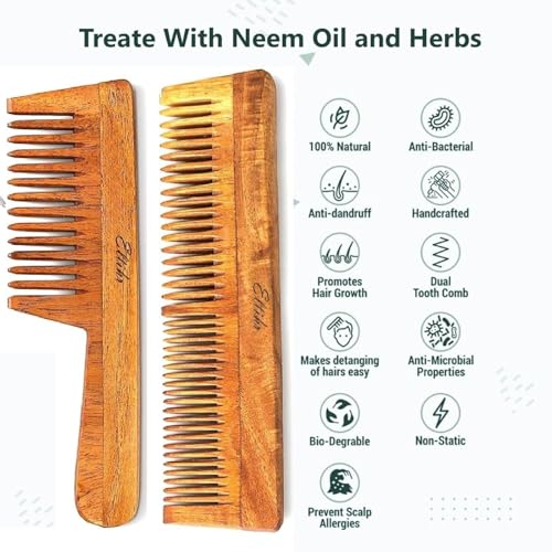 Image of Pack Of 7pc Kacchi Neem Comb, Wooden Comb with 200ml Rosemary Water Spray for Hair Growth & Hair Thickness | Hairfall, Dandruff Control | Hair Straightening, Frizz Control | Comb for Men, Women | Treated with Oil and herbs (All Combo )