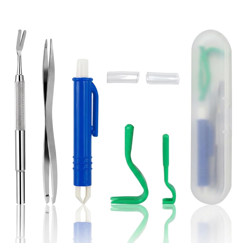 5 pcs Pinces Tiques avec Étui pour Chien Chat Humain, Protection Contre Les Tiques 5 en 1 avec 2 Crochet à Tiques 2 Metal Tweezers 1 Blue Tick Extractor