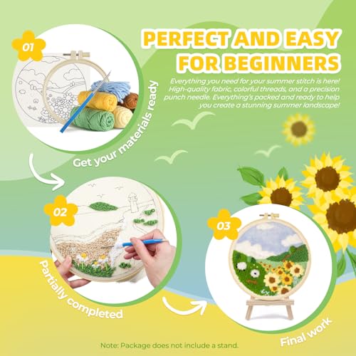 Image of Gipony Embroidery kit for Beginners,Punch Needle Kits Adults Beginner,Punch Needle kit for Beginners, Includes All Tools and Materials,Easy to Follow Instructions and Videos(Scenery)