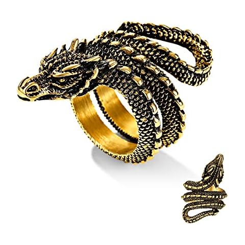 Bestyle Sturdy Thick Ring 18K Gold Plated Dragon Ring Wrap Rings for Women Girls Vintage Gothic Cool Dragon Spirit Jewelry Gifts for Women Teen Girls, Size 10 Cover