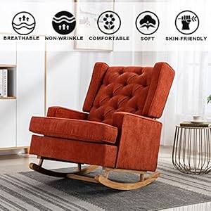 Rocking Chair Nursery,Upholstered Glider Chair for Nursery,Mid Century Modern Oversized Wingback Armchair for Living Room(Orange) Rocking Chair NurseryUpholstered Glider Chair for NurseryMid Century Modern Oversized Wingback Armchair for Living RoomOrange