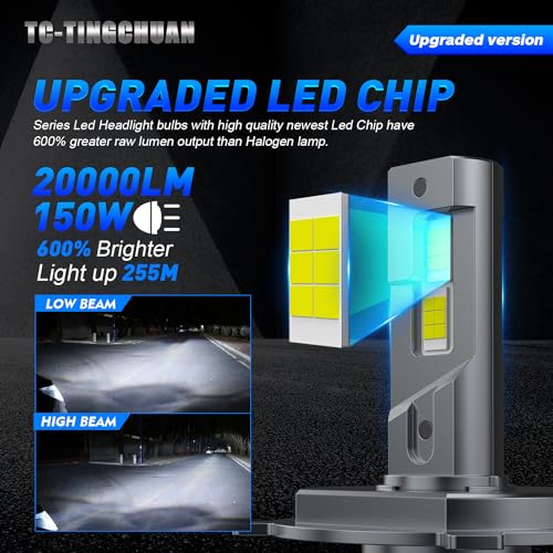 TC-TINGCHUAN H4/9003 Led Headlight Bulb ,High Lumens LED Kit,120W 20000LM 6500K Cool White, IP68 Waterproof and Advanced Cooling System, Halogen Upgrade Replacement, Pack of 2 - Image 3