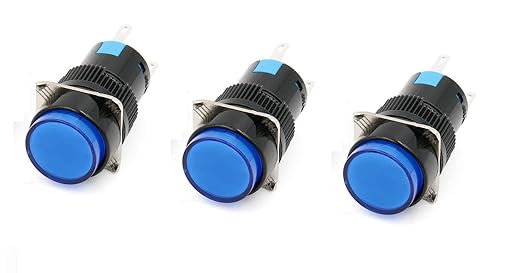 KAMCON? 16mm Push Button Switch Momentary Round Cap LED Lamp Red, Yellow,Blue,Green Light DC 24V SPDT 5 Pin (3 Nos of Blue)