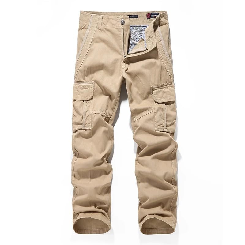Generic100% Cotton Casual Pants Men Solid Color Multi Pocket Mens Cargo Pants Outdoor Full Length Trousers Man Jogging Streetwear Pants
