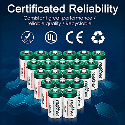 Rapthor Cr123A 3V Lithium Batteries 20 Pack 1650Mah High Power Cr123 Cr17345 For Flashlights Microphone Toy Smoke Detector Alarm System Non-Rechargeable Cr123 Photo Battery (Not For Arlo) #TOP5