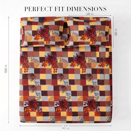 Image of VAS COLLECTIONS 240 TC Cotton Double Bedsheet with 2 Pillow Covers, Ultra Soft & Breathable Bed Sheet Set, Skin Friendly, Fade Resistant, Easy Care Bedding, 90 x 100 Inches - Golden Amber