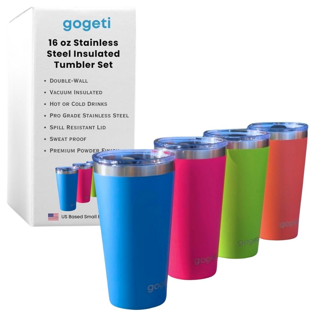 Amazon.com | Set of 4 Tumblers. 16 oz Double Walled Insulated