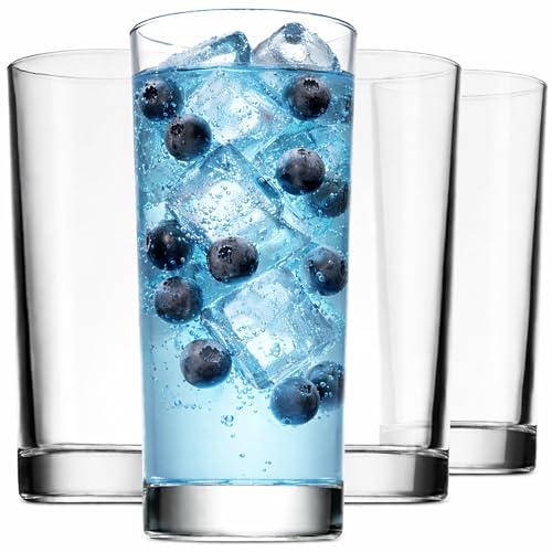 Godinger Highball Drinking Glasses, Italian Made Tall Glass Cups, Water Glasses Drinking Set, Cocktail Glasses - 14oz, Set of 4, Made In Italy