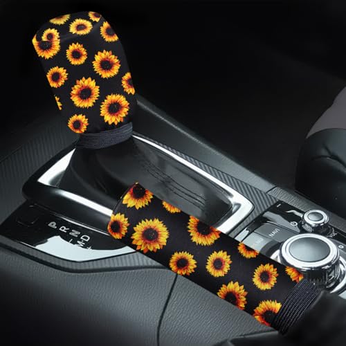 WIRESTER Car Handbrake Cover with Gear Shift Knob Cover Set, Universal Auto Interior Accessories Decoration for All Cars - Sunflowers Pattern