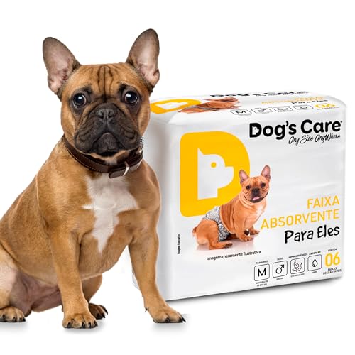 DOG’S CARE Fralda Descartável Para Cães Machos - Fralda Absorvente Para Cachorros Idosos e Filhotes - Tamanho M - Cintura de 33 a 53cm - 6 Unidades