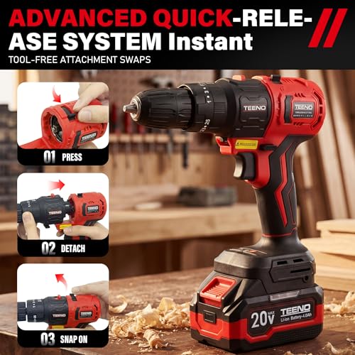 TEENO Power Tool Combo Kit Brushless, 9-in-1 Cordless Interchangeable Multi-Tool Set (Drill, Impact, Grinder, Sander, Circular, Chain & Reciprocating Saws, Blower, Washer), 2x 4.0Ah Batteries 20V Max - Image 5