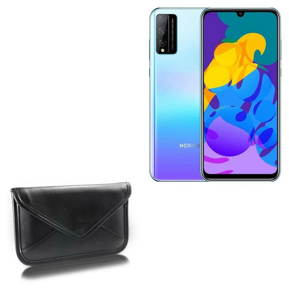 BoxWave Case Compatible with Honor Play 4T Pro - Elite Leather Messenger Pouch, Synthetic Leather Cover Case Envelope Design - Jet Black