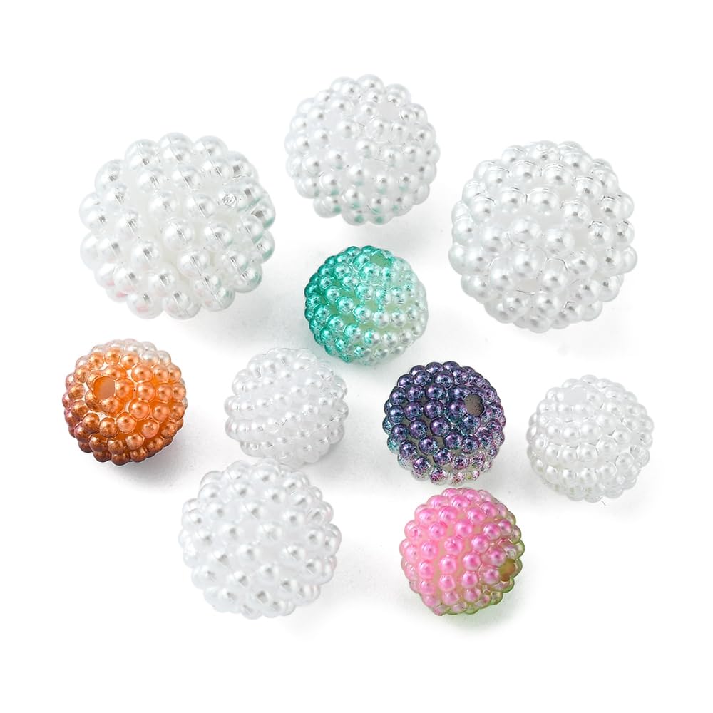 Cheriswelry 100Pcs 3 Sizes Berry Pearl Beads Acrylic Round Beads Combined Beads Chunky Beads for Bracelets Necklaces Jewelry Making