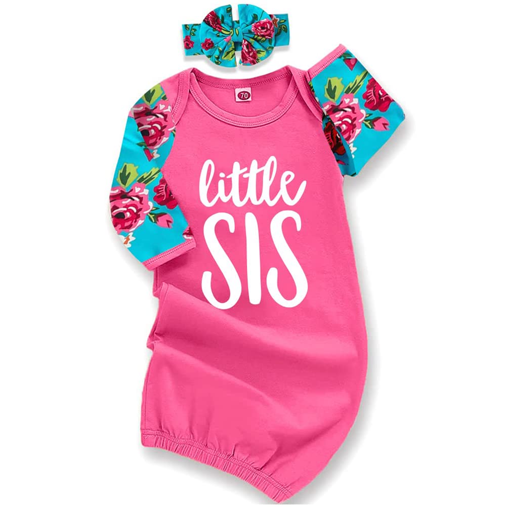 AMAWMW Newborn Baby Girl Little Sister Sleeper Gown Stripe Long Sleeve Nightgown Pajamas Gifts Stuff Essential Outfit A Rose Red Vintage Flower Green Sleeve 0-6 Months